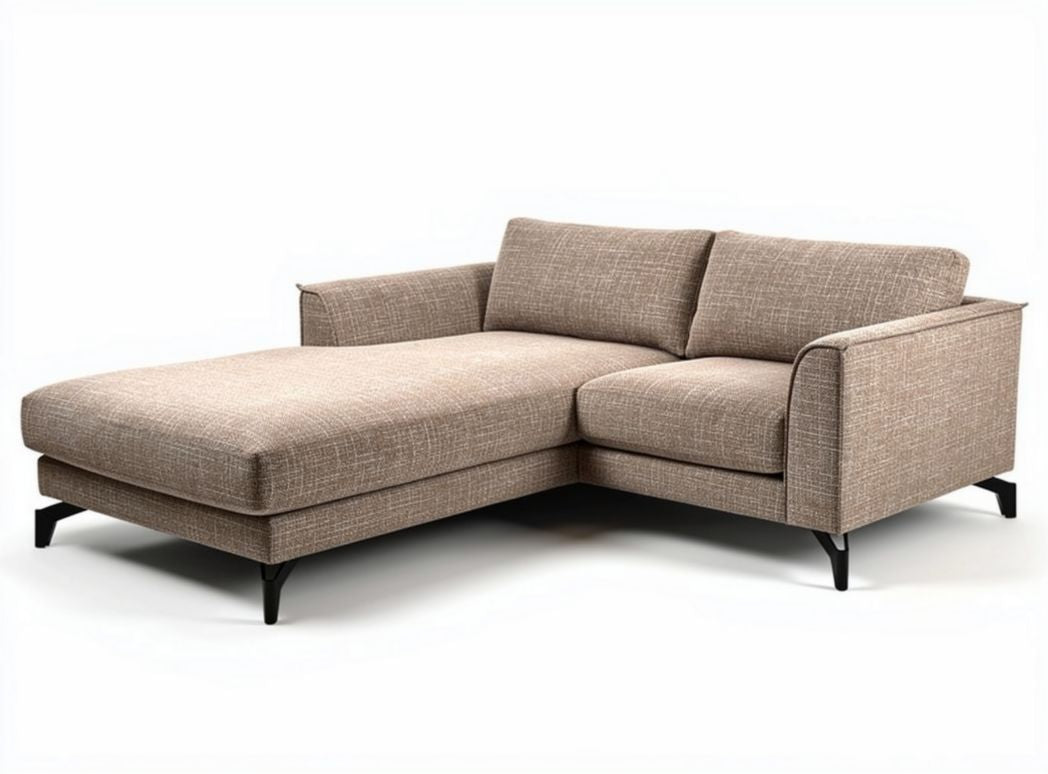 Sectional sofa with fabric upholstery and wooden legs in beige 200 x 90 x 85cm