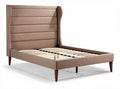 Fabric upholstered bed frame with wooden legs and slatted support 200 x 160 x 100cm