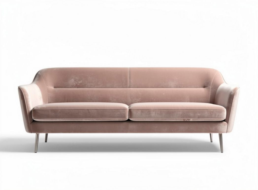 Velvet upholstered sofa with metal legs in blush pink 210 x 90 x 80cm