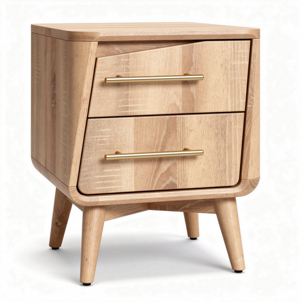 Wooden nightstand with two drawers and gold handles 40 x 40 x 60cm