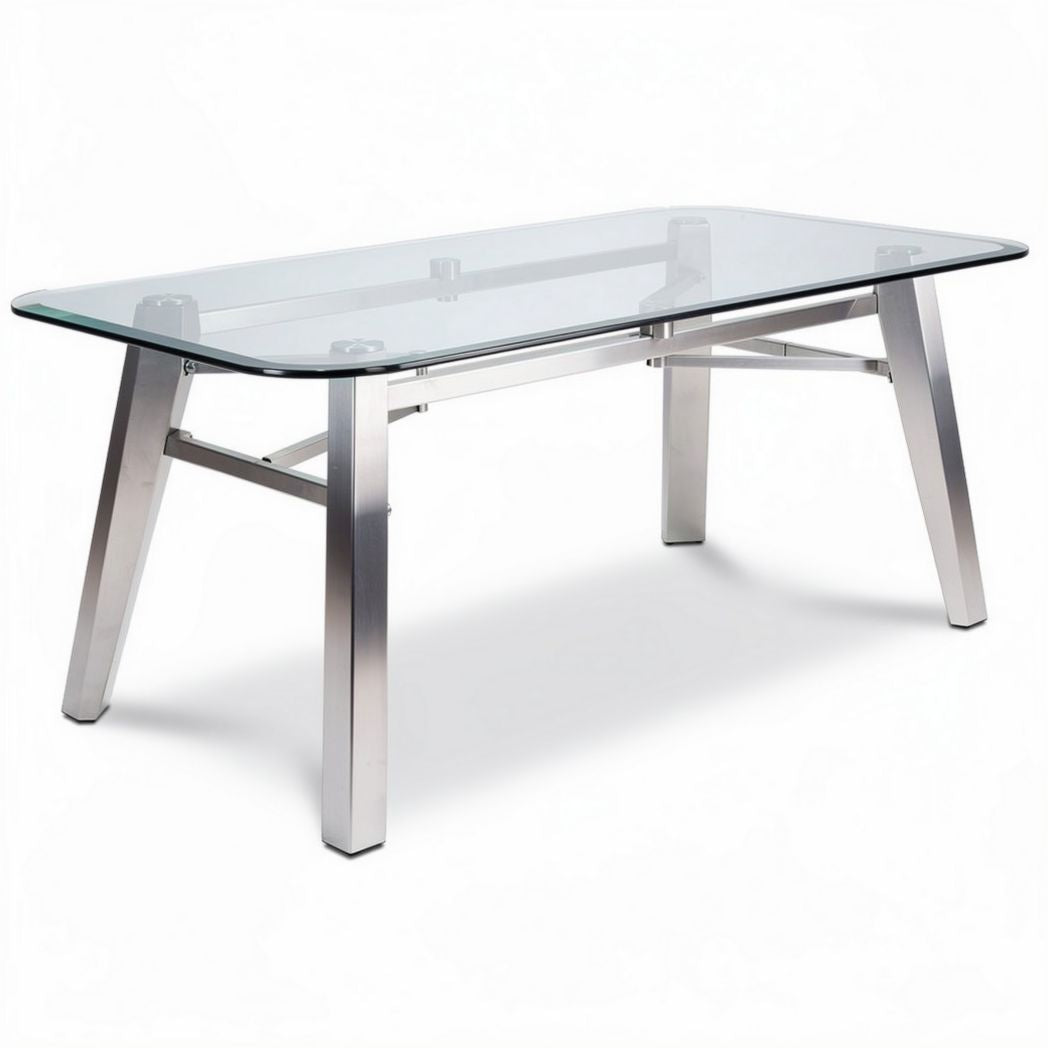 Glass table with stainless steel legs for dining and office use 160 x 80 x 75cm