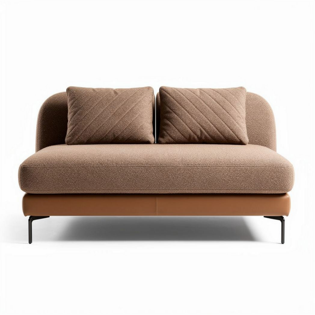 Brown fabric sofa with two cushions and leather base 180 x 90 x 80cm