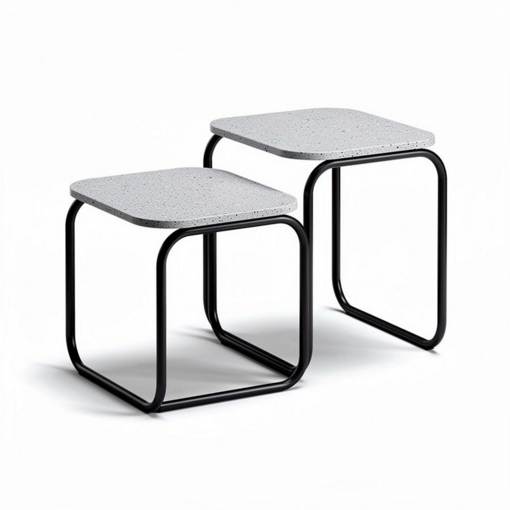 Modern concrete top nesting side tables with black metal frame 40 x 40 x 45cm