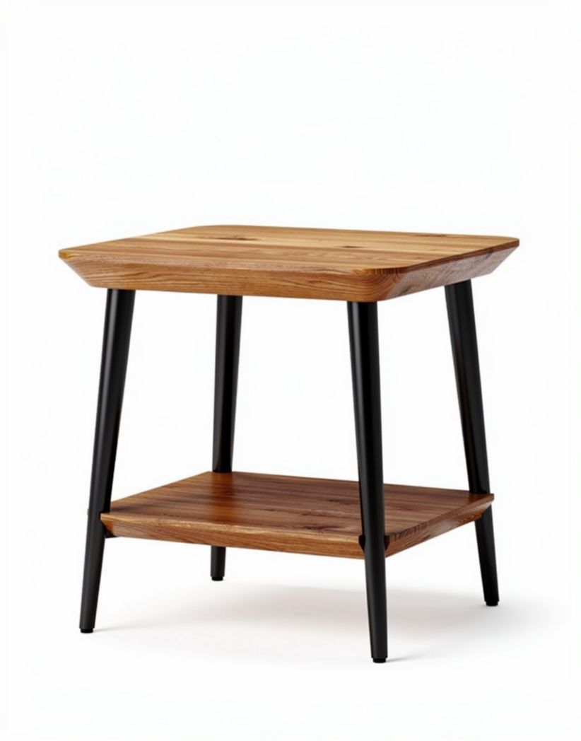 Wooden side table with black metal legs and lower shelf 45 x 45 x 60cm