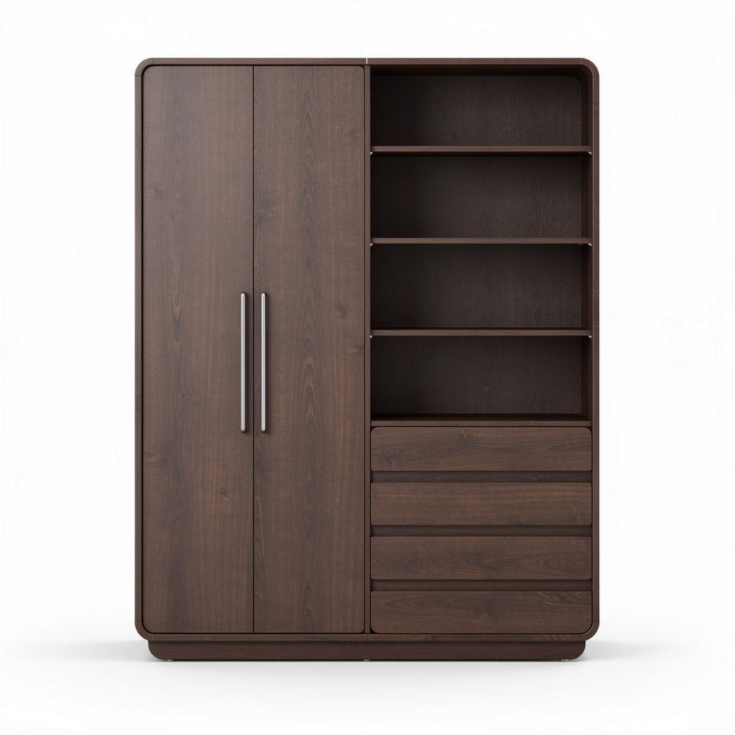 Wooden storage cabinet with shelves and drawers in dark brown finish 80 x 40 x 180cm