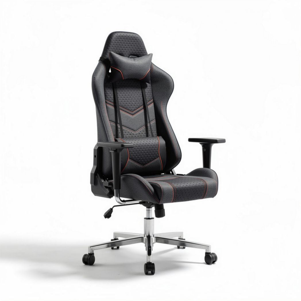 Racing style gaming chair with adjustable armrests and ergonomic design