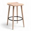 Wooden bar stool with curved seat design and metal footrest 45 x 35 x 75cm