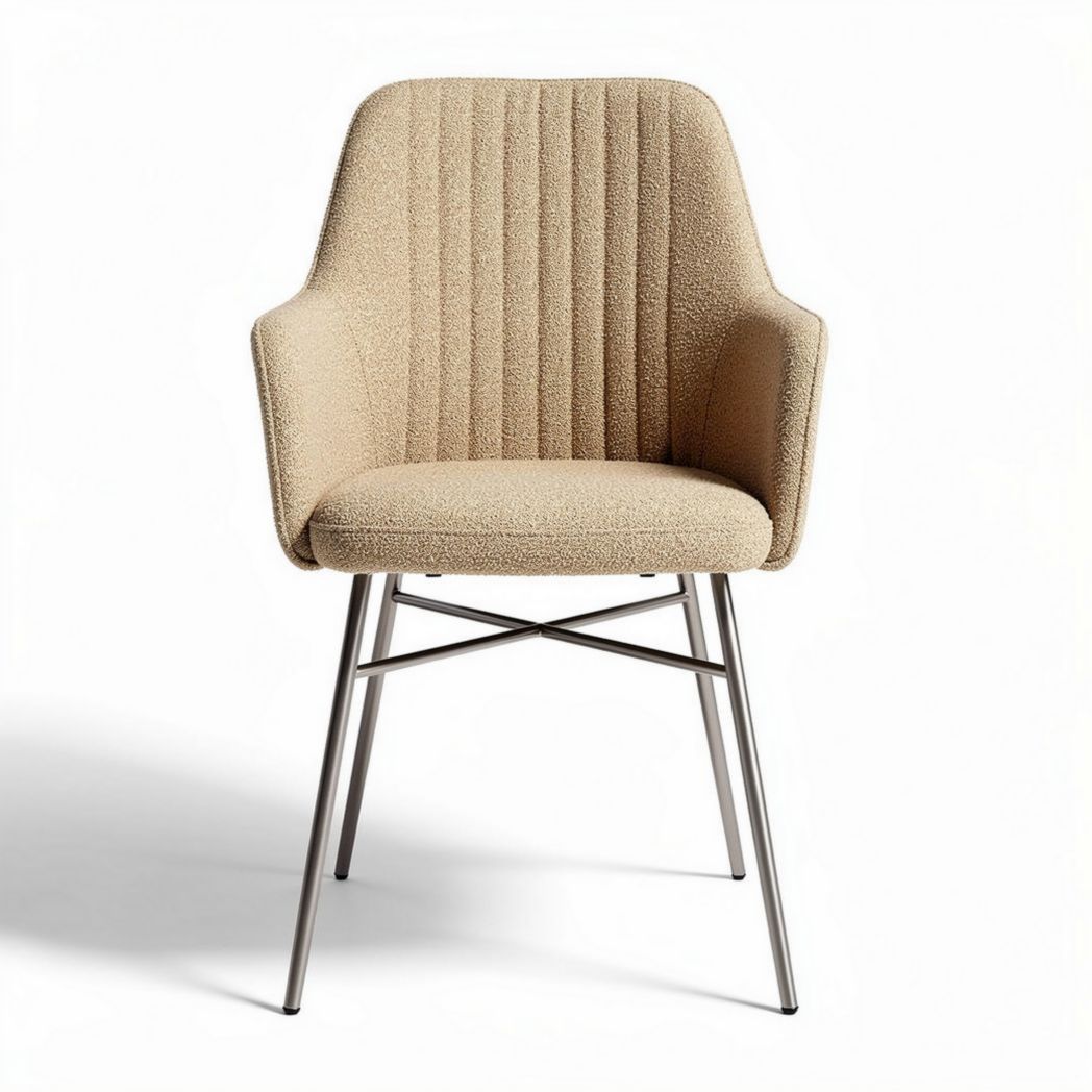 Fabric accent chair with metal frame and ergonomic design in beige 45 x 55 x 85cm
