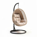 Hanging egg chair with steel frame and cushion in beige color 90 x 70 x 120cm