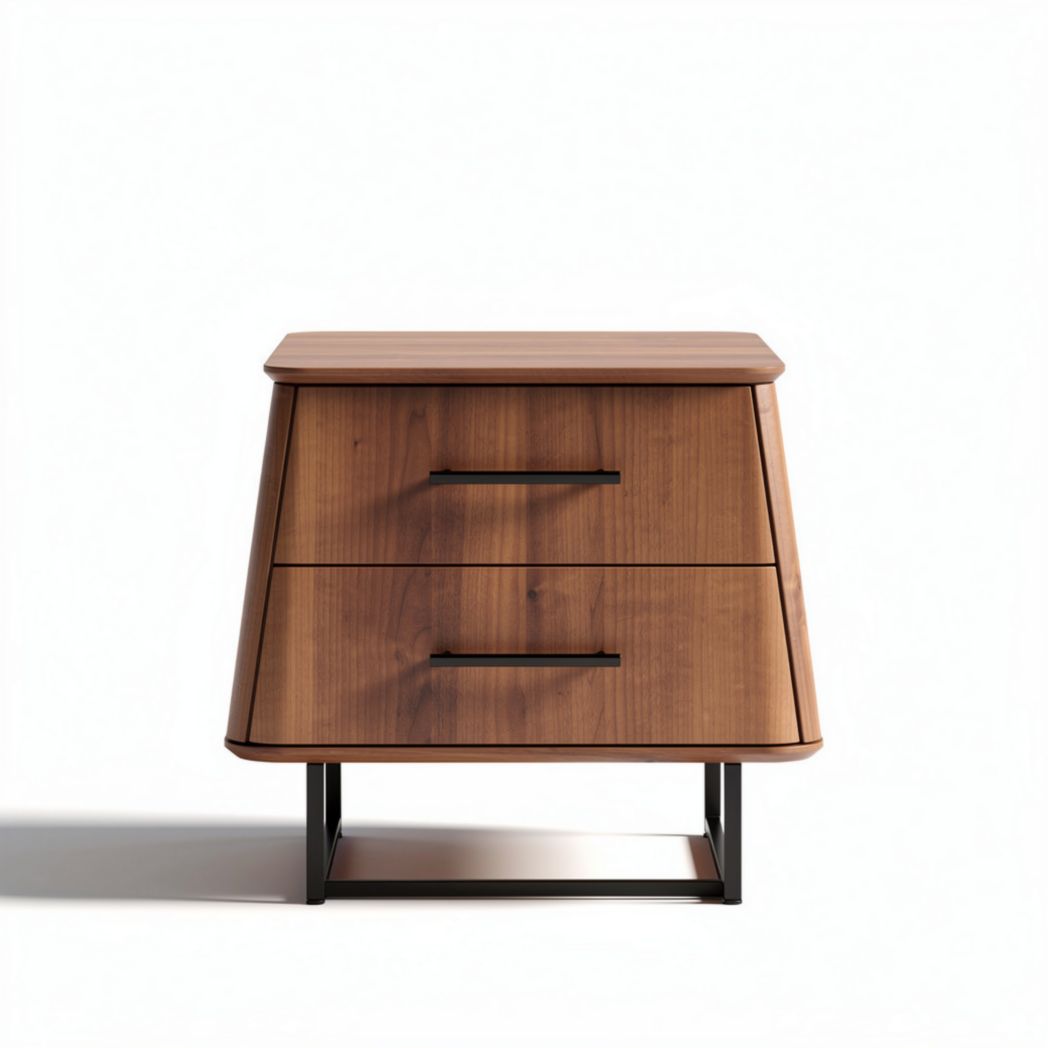 Wood nightstand with two drawers and metal legs 50 x 40 x 40cm