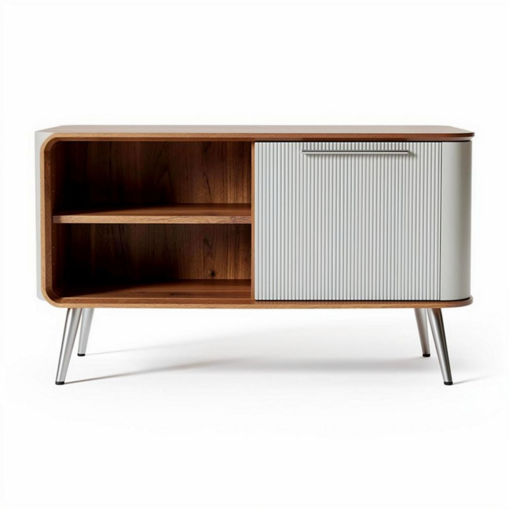 Modern wood sideboard with white accent and storage cabinet 120 x 40 x 70cm